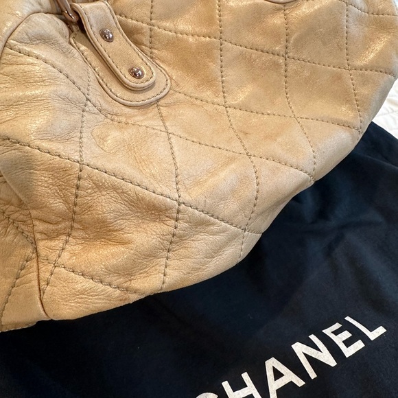 Vintage authentic beige quilted Chanel lambskin bowler tote bag cloudy bundle - Picture 13 of 16